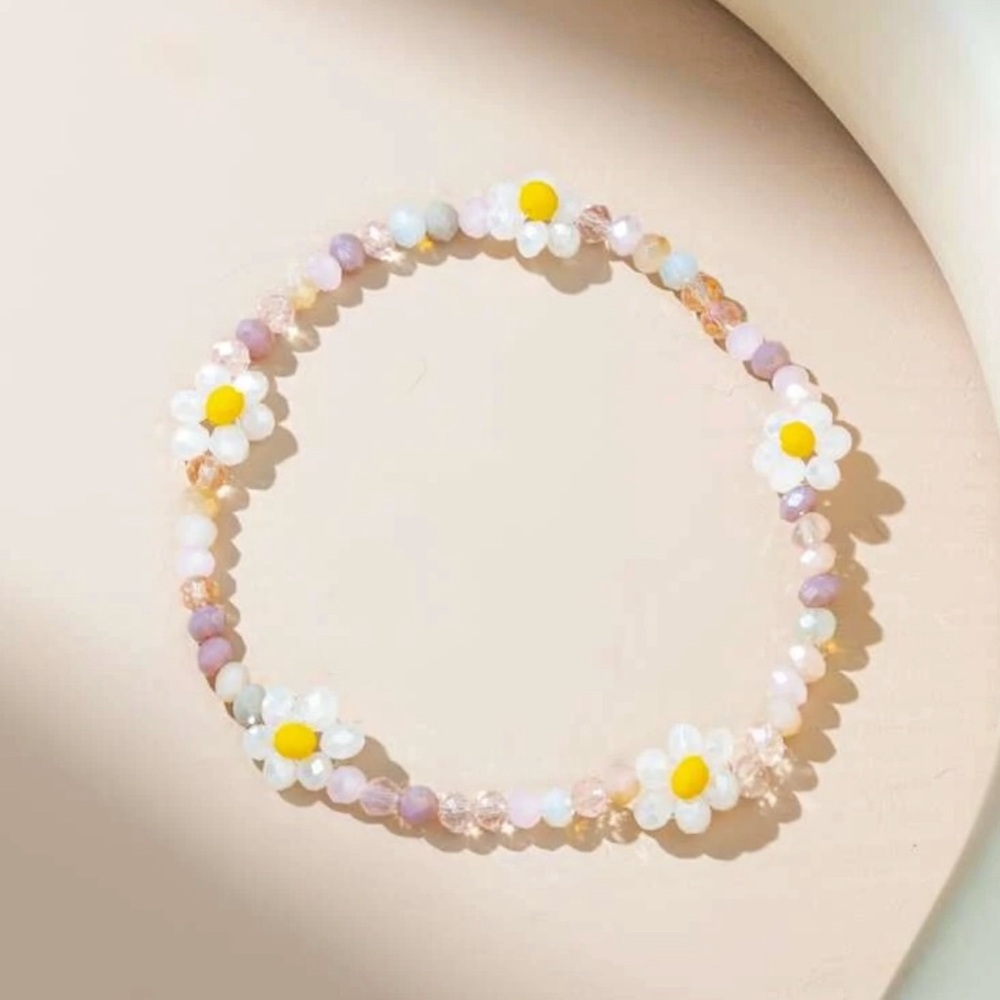 Flower Beaded Bracelet Set of 2